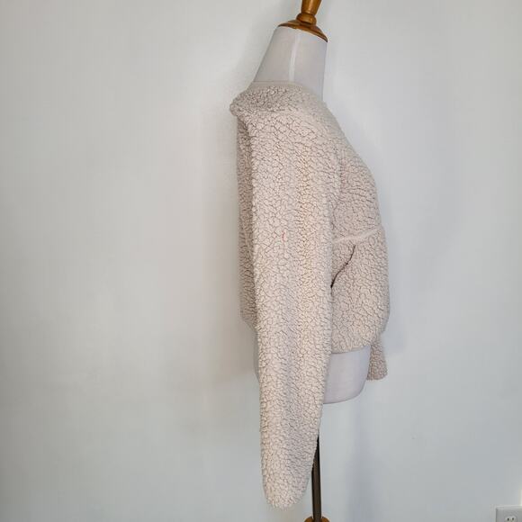 PrAna Polar Escape Sweatshirt Cropped Teddy Bear Cream Reversible Women Small - Picture 3 of 13